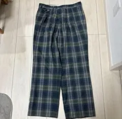 古着 ネイビー グリーン チェック ワイドスラックス