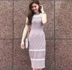 rienda OPEN WORK ボーダーknit ワンピース ベージュ
