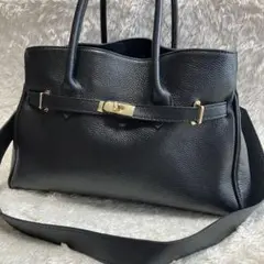 AULENTTI A4可 トートバッグ 2way シボ革 ゴールド金具 黒 - メルカリ