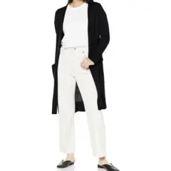 ロングニットカーディガン レディース 黒 ライトウエイトロング丈 S 薄手