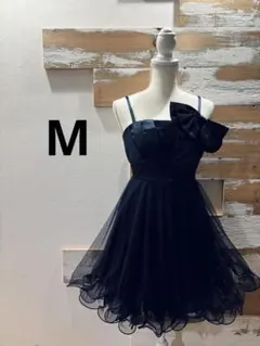 サテン　Aライン　ネイビー　パーティドレス