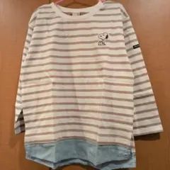 未使用 プティマイン  ワンポイント刺しゅうレイヤード風ボーダーTシャツ 130