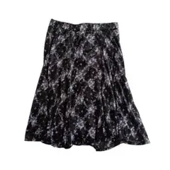 日本製　ベロア　花柄　フレアスカート　黒　膝丈　40　コケット　フェアリー　古着