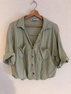 ZARA オリーブグリーン 半袖シャツ Lサイズ