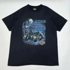90s ハーレー USA製 ビンテージTシャツ XL 黒 ブラック 狼 6778