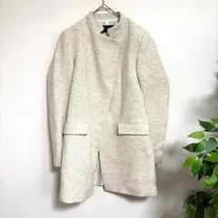 ZARA BASIC ノーカラーコート　ツイードコート　オフ白　上品　フォーマル