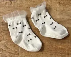 ベビーソックス　ベビー靴下　9-11cm 滑り止め付き　リボン　白