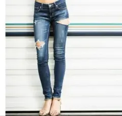 GYDA SIDE RIPPED スキニーデニムパンツ