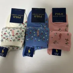 ポロラルフローレン レディース ソックス 3足 花柄 ブルー ピンク 白 新品