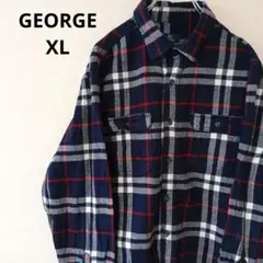 USA古着 GEORGE 長袖ネルシャツ チェック ネイビー レッド XL