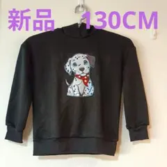 新品　ダルメシアン犬プリント ブラックスウェットパーカー