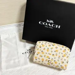 COACH コーチ コスメティック ポーチ・フローラル プリント 黄色