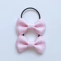 二重リボンのヘアゴム2個セット ベビーピンク