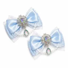 白×水色 ハンドメイドヘアクリップ リボン