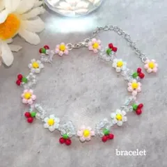 フラワービーズブレスレット　チェリー　さくらんぼ