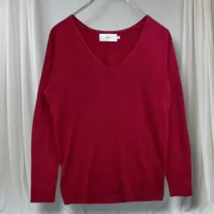アズールバイマウジー ニット L レッド Vネックシンプル 長袖 秋冬 きれいめ