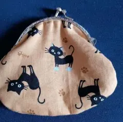 ハンドメイド黒猫プリント がま口
