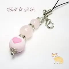 パワーストーンストラップ　ローズクォーツ（ラブリーハート）