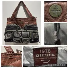 DIESEL 2way ショルダーバッグ　ナイロン　レザー　カーキ　ブラウン