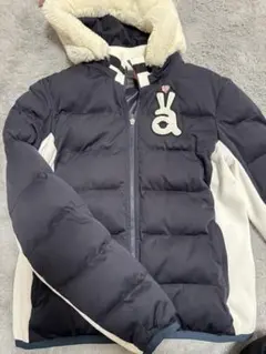 ダウンジャケット ネイビーとホワイト ファー付きアルチビオ