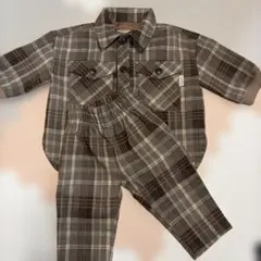 ブラウン チェック柄 ジャケット 上下セット 80cm セットアップ