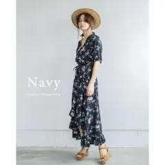 リエディ　花柄ワンピース　ネイビー