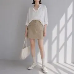 イング［M］大人可愛い◎コットン◎さらり薄手◎フロントボタン◎台形ミニスカート