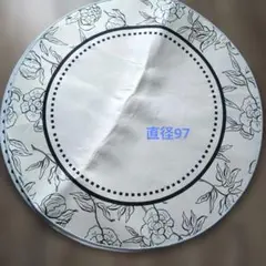 円形ラグマット 花柄 ホワイト ブラックのサムネイル