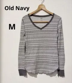 Old Navy 幾何学模様 Vネック長袖Tシャツ 薄手 M