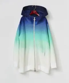 【hazama】美品 フルジップ グラデーション パーカー 白紺 M～L hazama】美品 フルジップ グラデーション パーカー 白紺 M～L