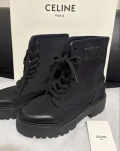 美品 CELINE バルキー レースアップブーツ / ナイロン＆シャイニーブルのサムネイル