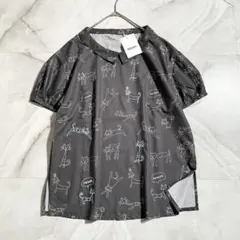 M18952 パーソンズ　グラフィックプリント&刺繍チュニックブラウス　猫柄のサムネイル