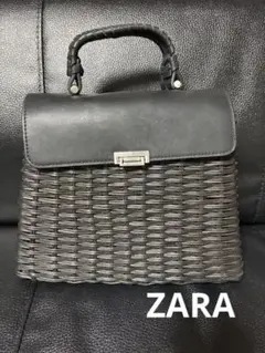 ZARA ショルダーバッグ ブラック 編み込み　かごバック