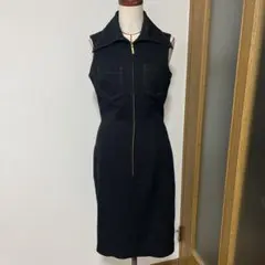 フロントジップ ノースリーブワンピース ブラック
