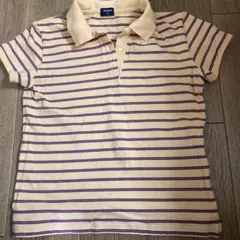 UNIQLO 半袖ポロシャツ M クリーム色と紫のストライプ
