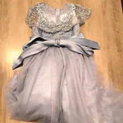 キッズドレス　ラインストーン付メタリックブルー　フォーマル　発表会 卒園式