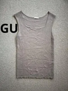 GU スクエアネックタンクトップ　ブラウン　M