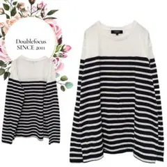 【Doublefocus】綿混♡長袖トップスカットソー【L】ボーダー柄♡紺白