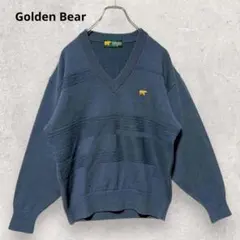 Golden Bear Vネックニット M ネイビー レトロ 古着コーデ