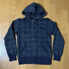 old uniqlo チェック柄 ダブルジップパーカー ネイビー グリーン