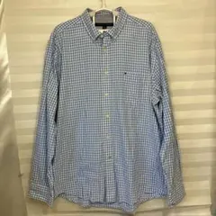 116♪USユーズドトミー ヒルフィガー長袖チェックブルーUS-XL(日本2XL