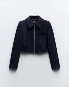 テクスチャークロップドブレザー ZARA ジャケット ネイビー