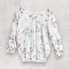プロポーションボディドレッシング ニット M 白 花柄 七分袖