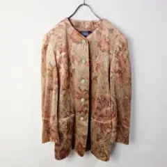 CORDIER レトロ 古着 花柄 総柄 ベロア 別珍 ノーカラージャケットのサムネイル