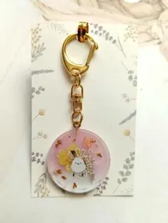 No.711シマエナガ ピンク レジン キーホルダー