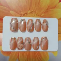 成人式、オレンジカラーネイルチップ10個セット