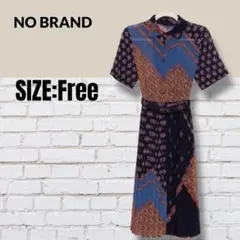 レトロ柄 切替デザイン 半袖ワンピース ベルト付き レトロモダン 幾何学柄