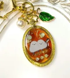 シマエナガ♥べっ甲風♡懐中時計キーホルダー❀チャーム