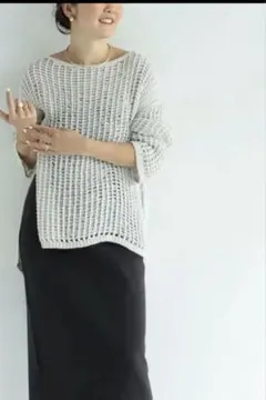 Demi-Luxe BEAMSメッシュ ドロップショルダー プルオーバーニット