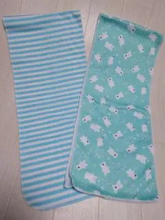ブルー ボーダー/ミントグリーン ホワイトベア柄 冷感 クールタオル2点セット